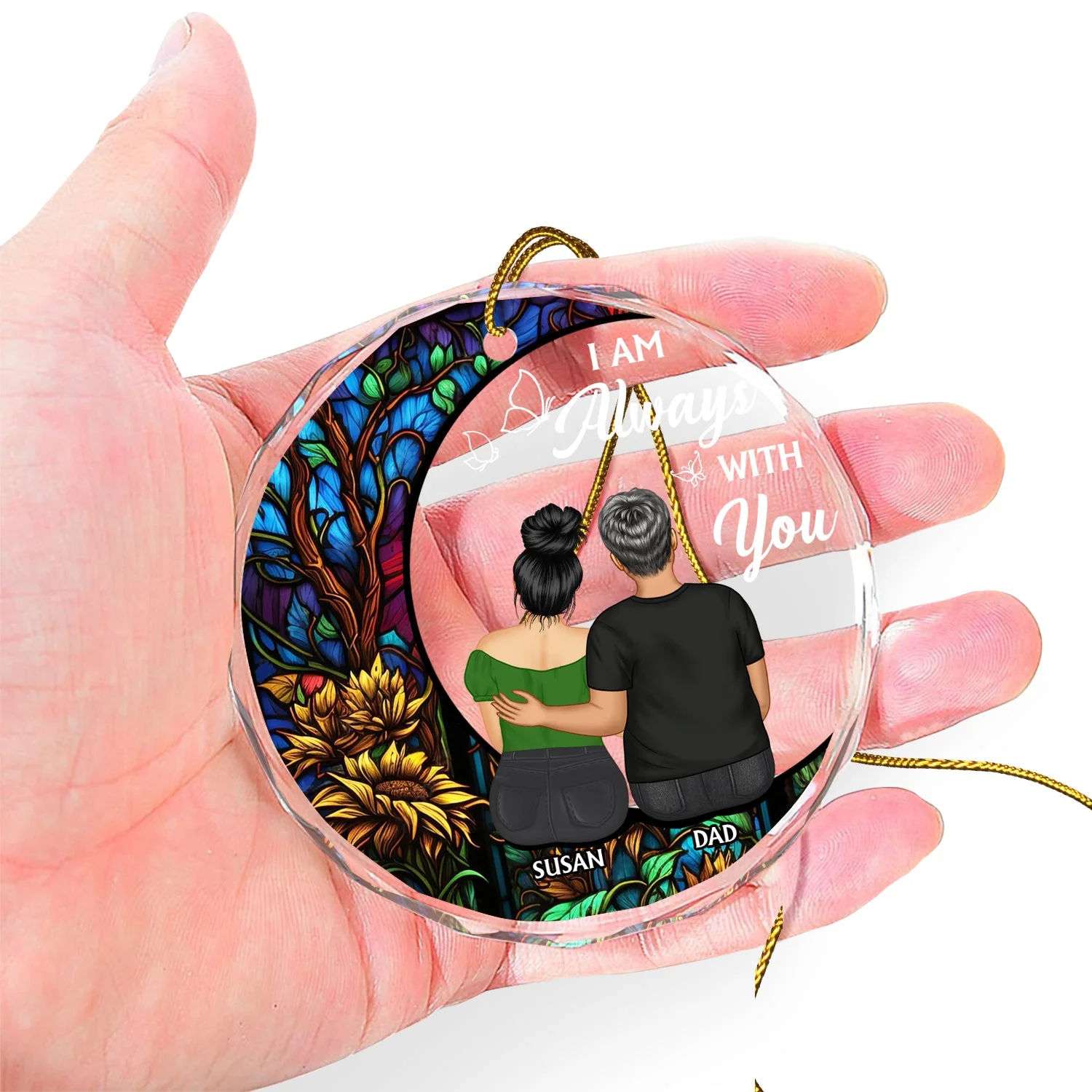Always With You Father Daughter - Christmas Memorial Gift - Personalized Circle Glass Ornament - Image 4