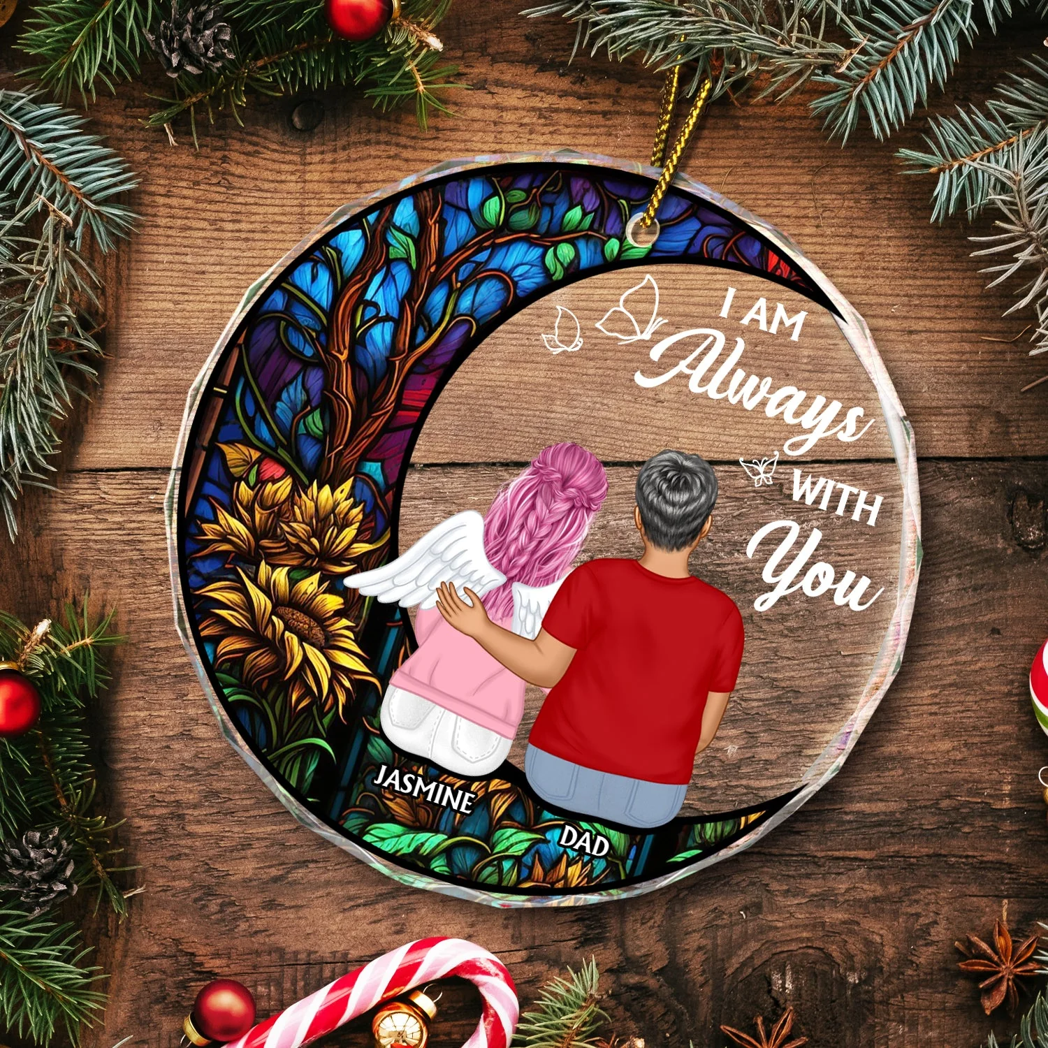 Always With You Father Daughter - Christmas Memorial Gift - Personalized Circle Glass Ornament - Image 5