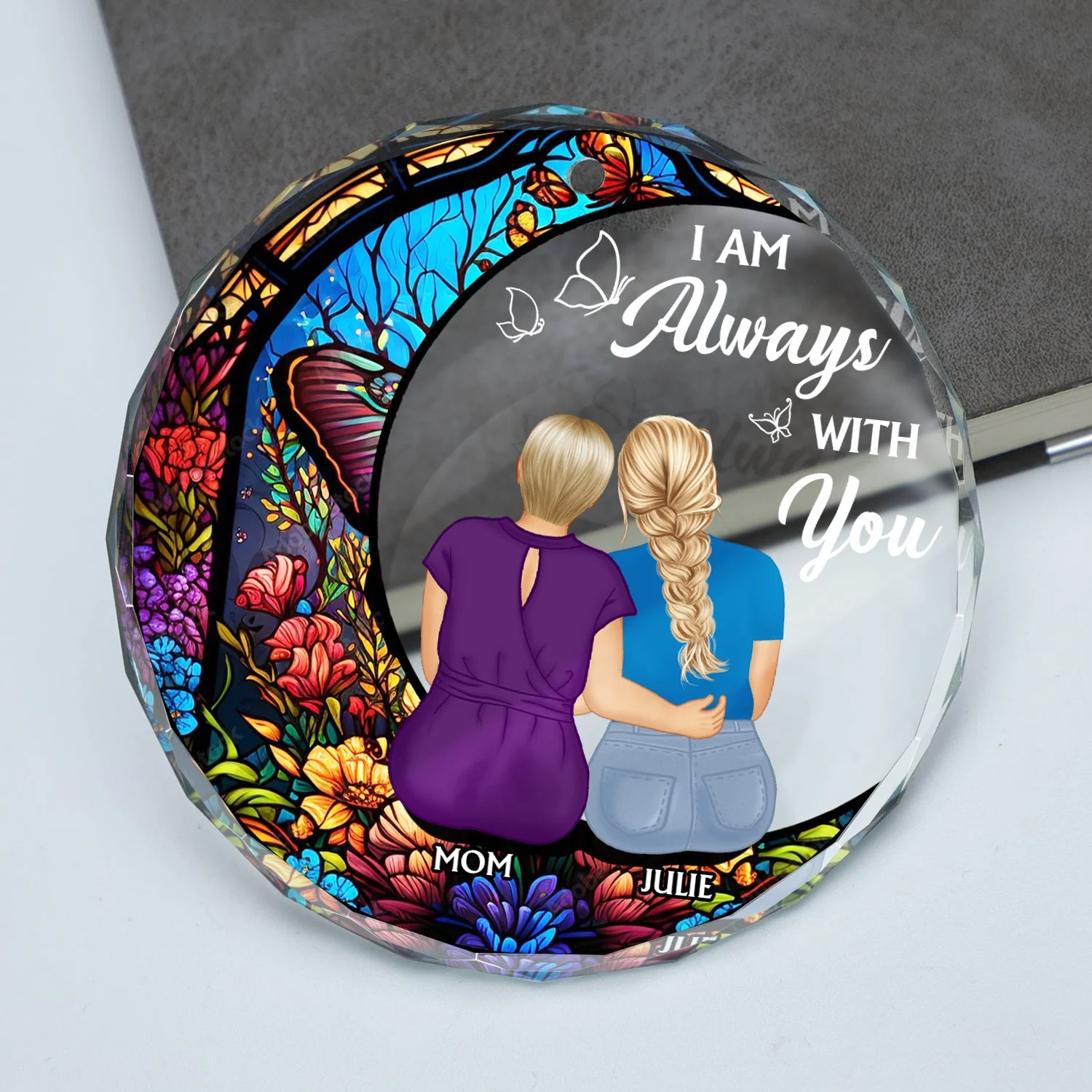 Always With You Mother Daughter - Christmas Memorial Gift - Personalized Circle Glass Ornament - Image 2