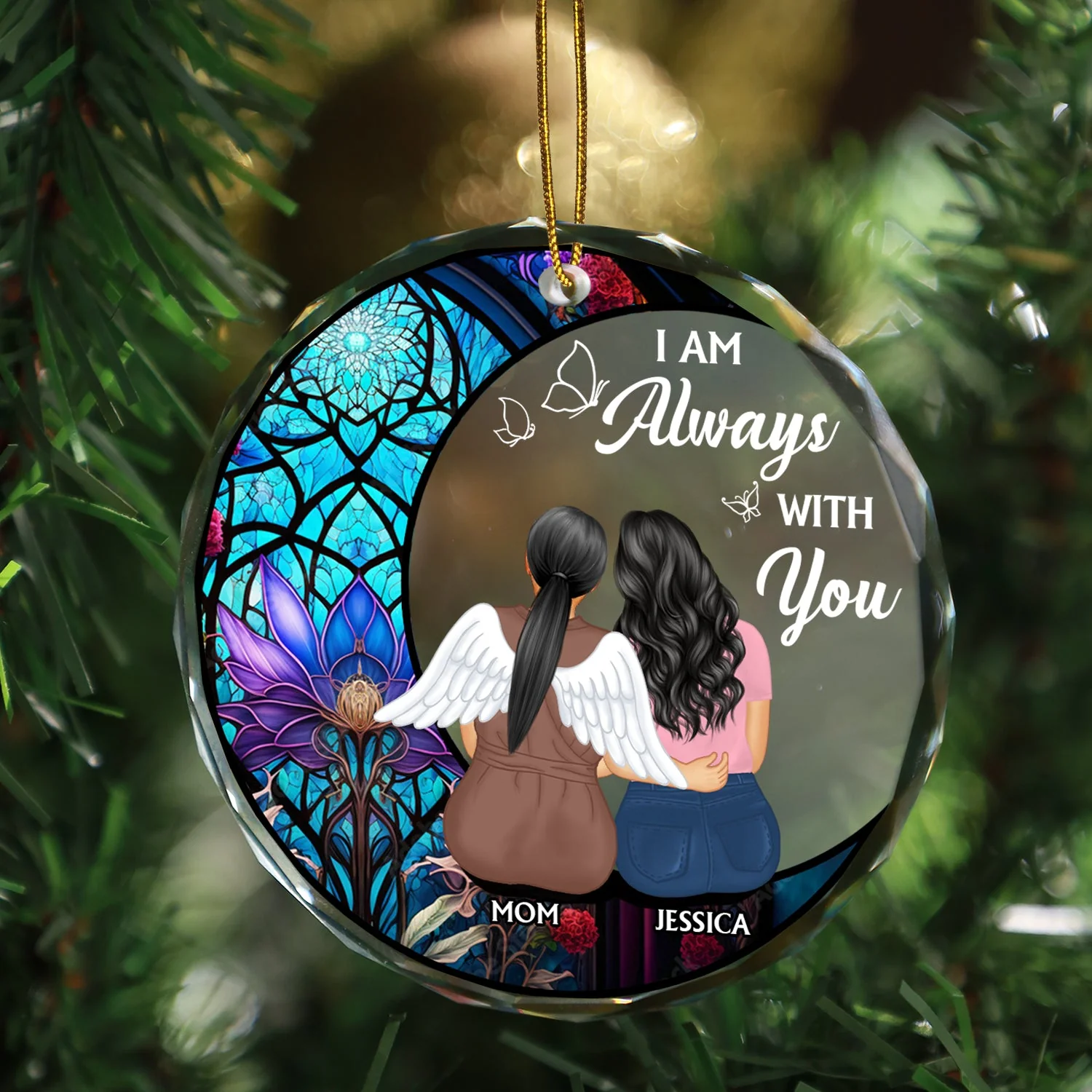 Always With You Mother Daughter - Christmas Memorial Gift - Personalized Circle Glass Ornament - Image 3
