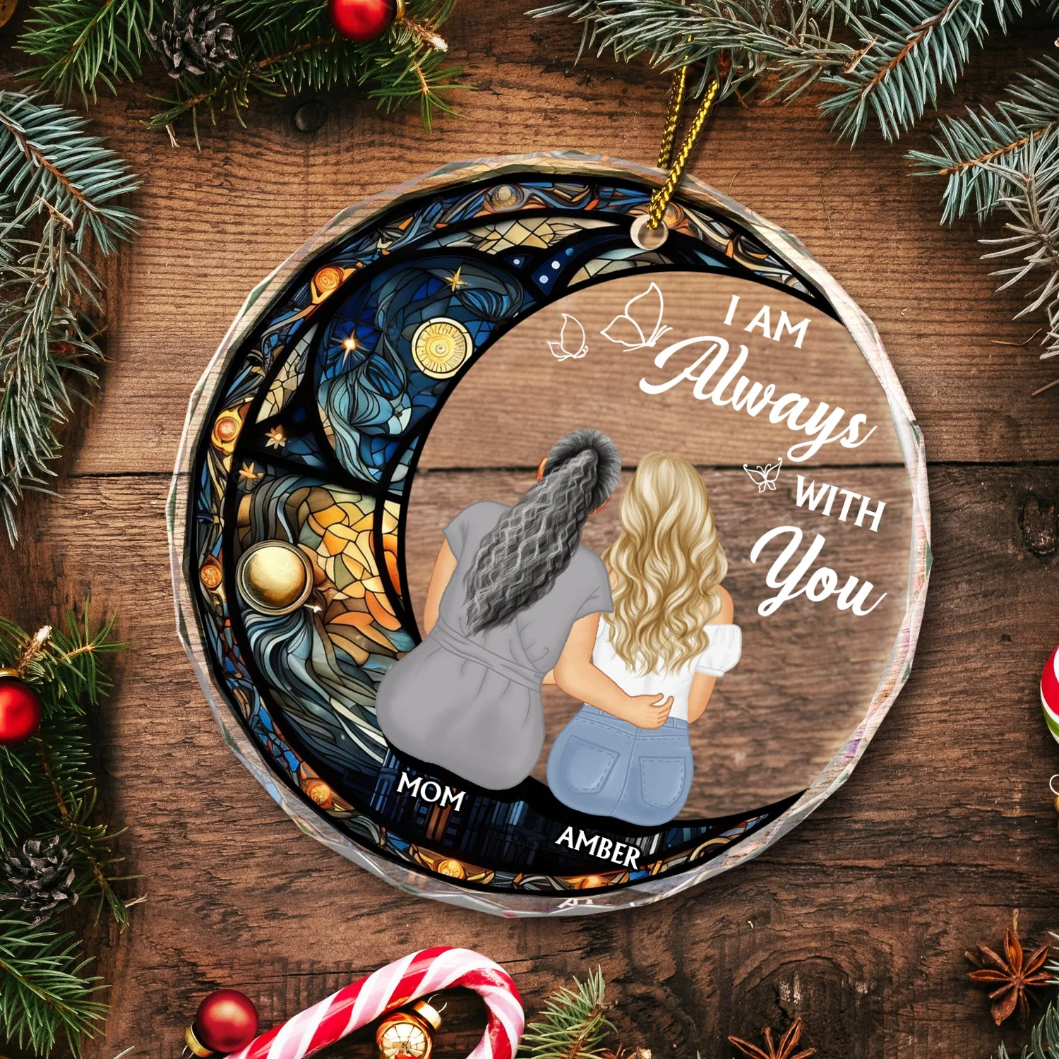 Always With You Mother Daughter - Christmas Memorial Gift - Personalized Circle Glass Ornament - Image 5