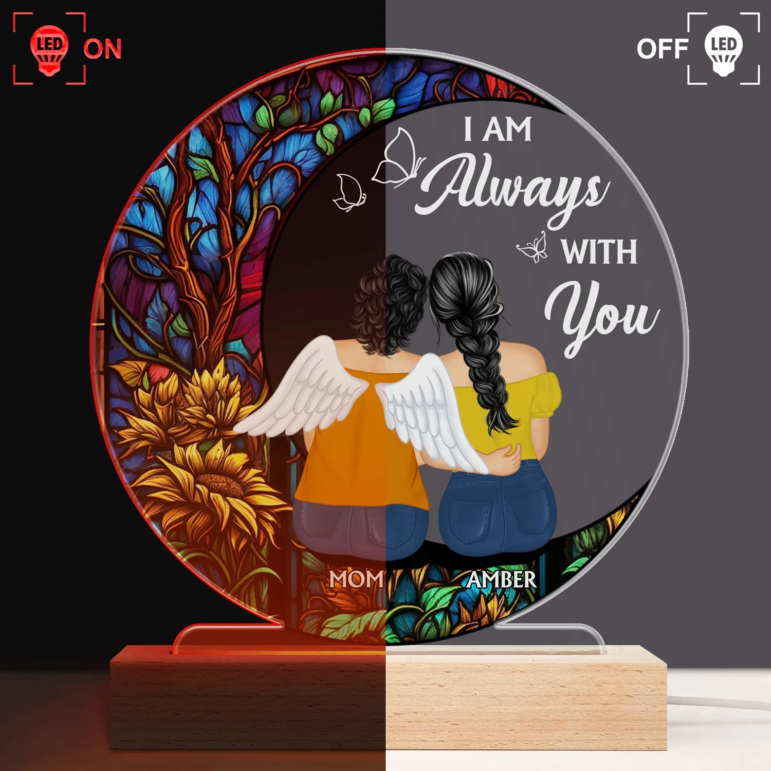 Always With You Mother Daughter - Memorial Gift - Personalized 3D Led Light Wooden Base - Image 3