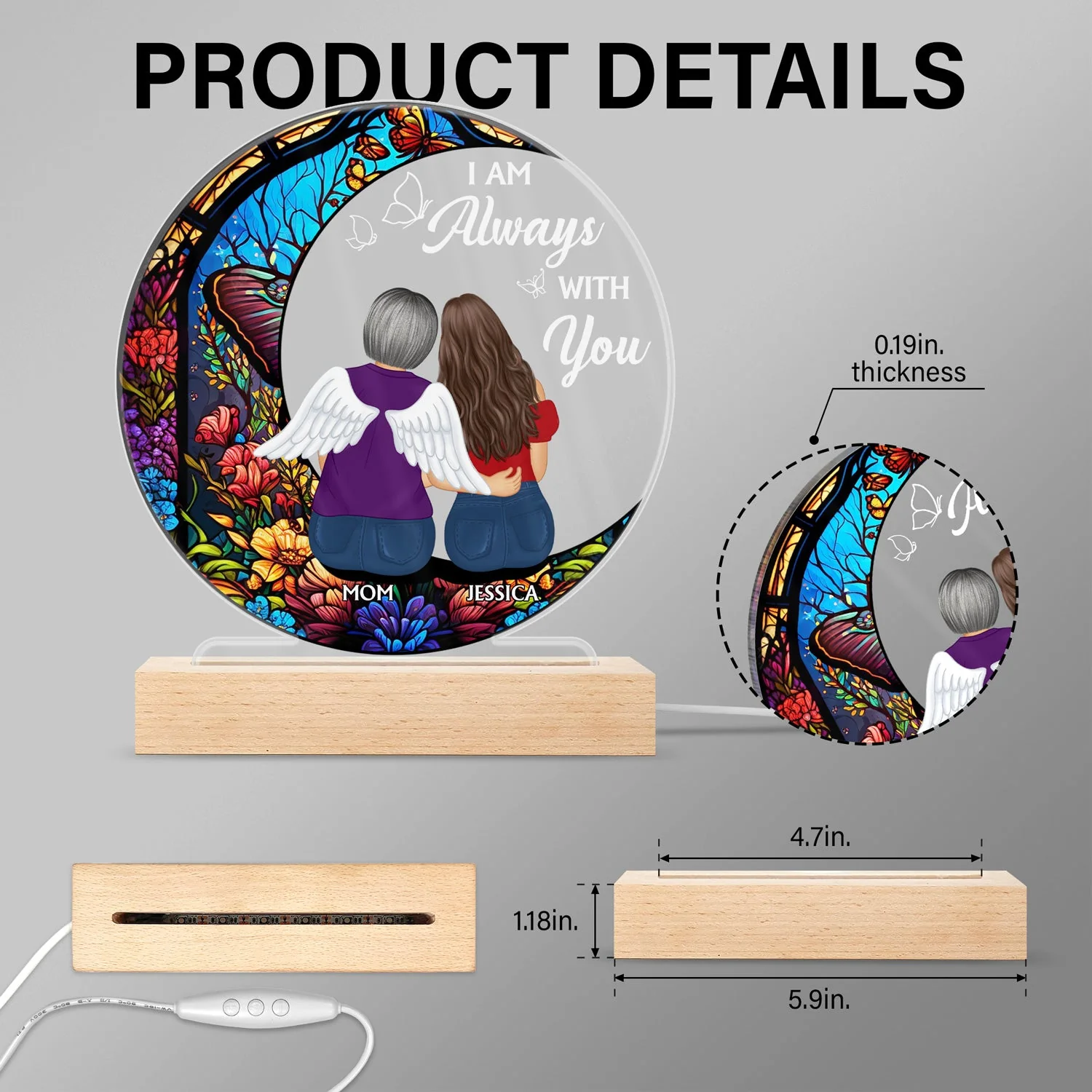 Always With You Mother Daughter - Memorial Gift - Personalized 3D Led Light Wooden Base - Image 5