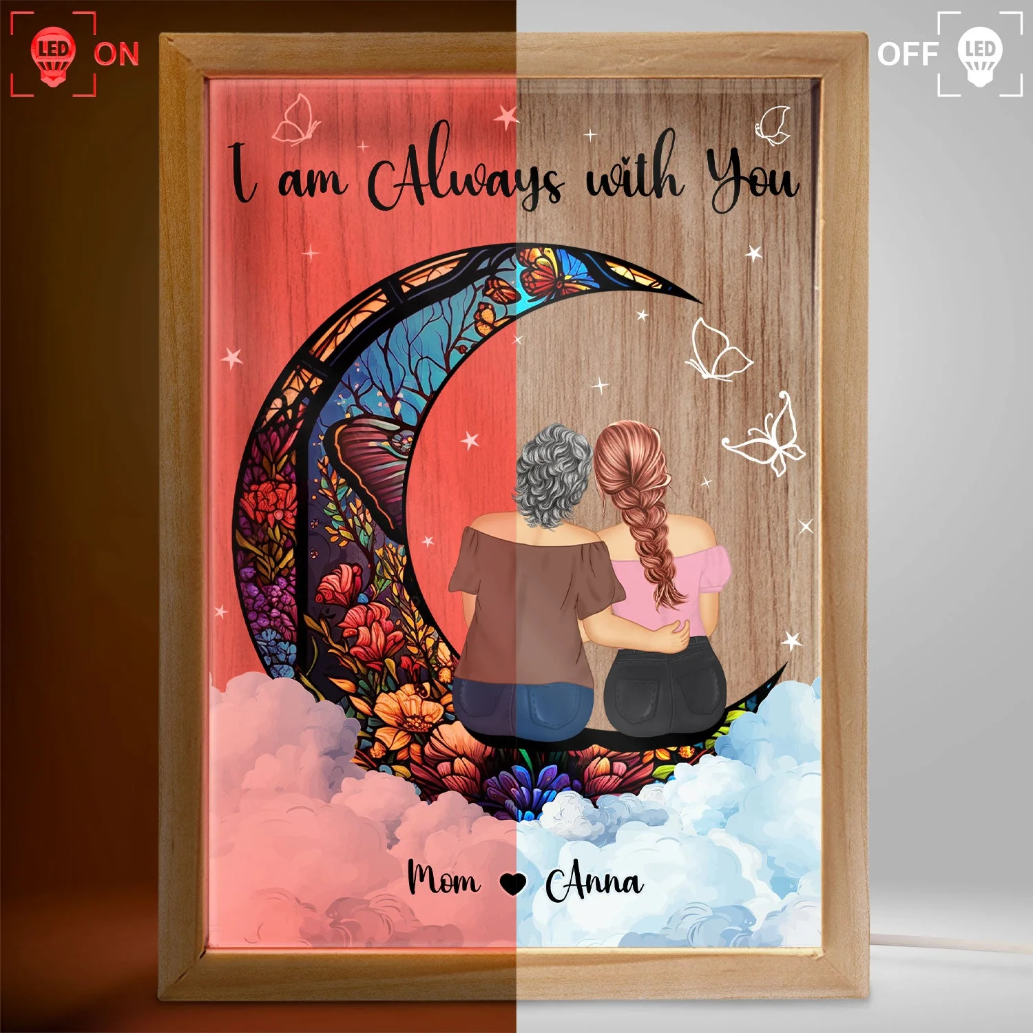 Always With You Mother Daughter - Memorial Gift - Personalized Picture Frame Light Box - Image 3