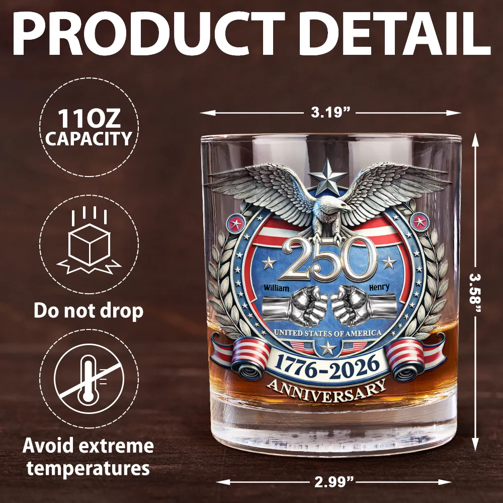 America 250 Anniversary Brother Hand Punch - Personalized Whiskey Glass - Image 5