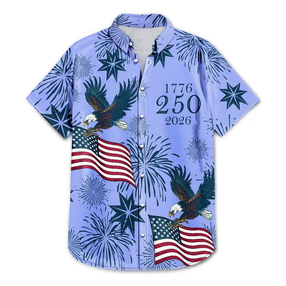 America 250 Anniversary Eagle USA Flag Custom Name - Personalized Hawaiian Shirt - Image 3