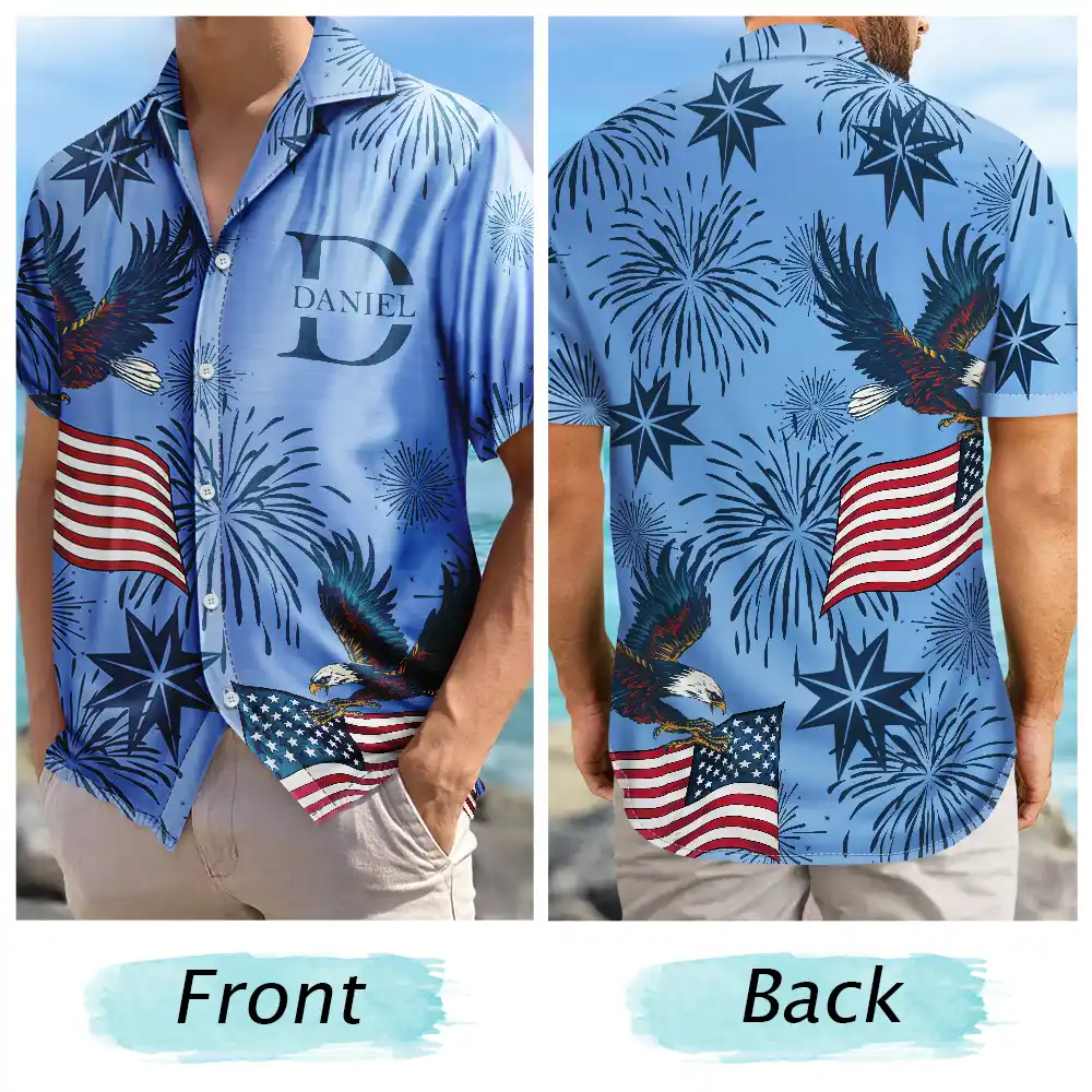 America 250 Anniversary Eagle USA Flag Custom Name - Personalized Hawaiian Shirt - Image 5