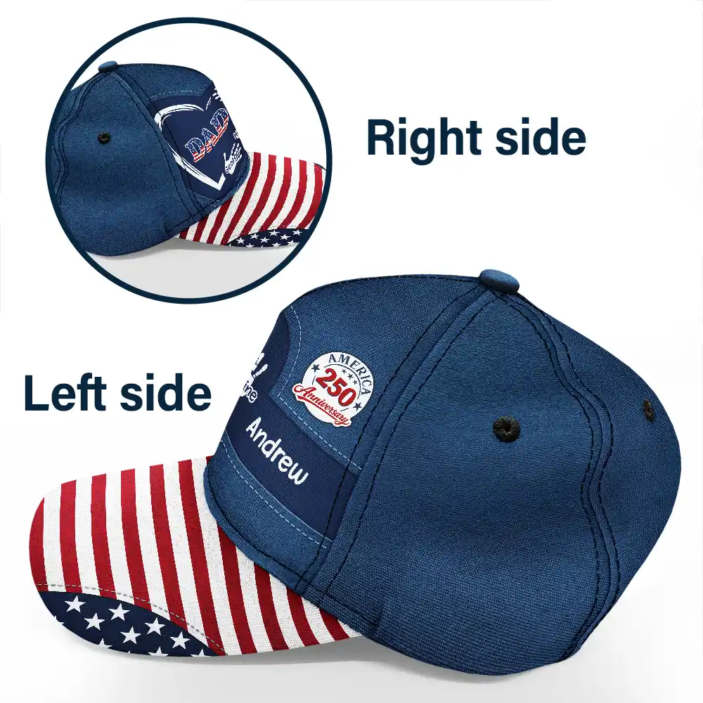 America 250 Anniversary Grandpa Dad Kids Handprints - Personalized Classic Cap - Image 3