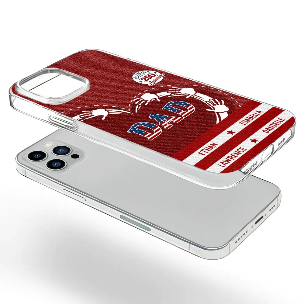 America 250 Anniversary Grandpa Dad Kids Handprints - Personalized Clear Phone Case - Image 5