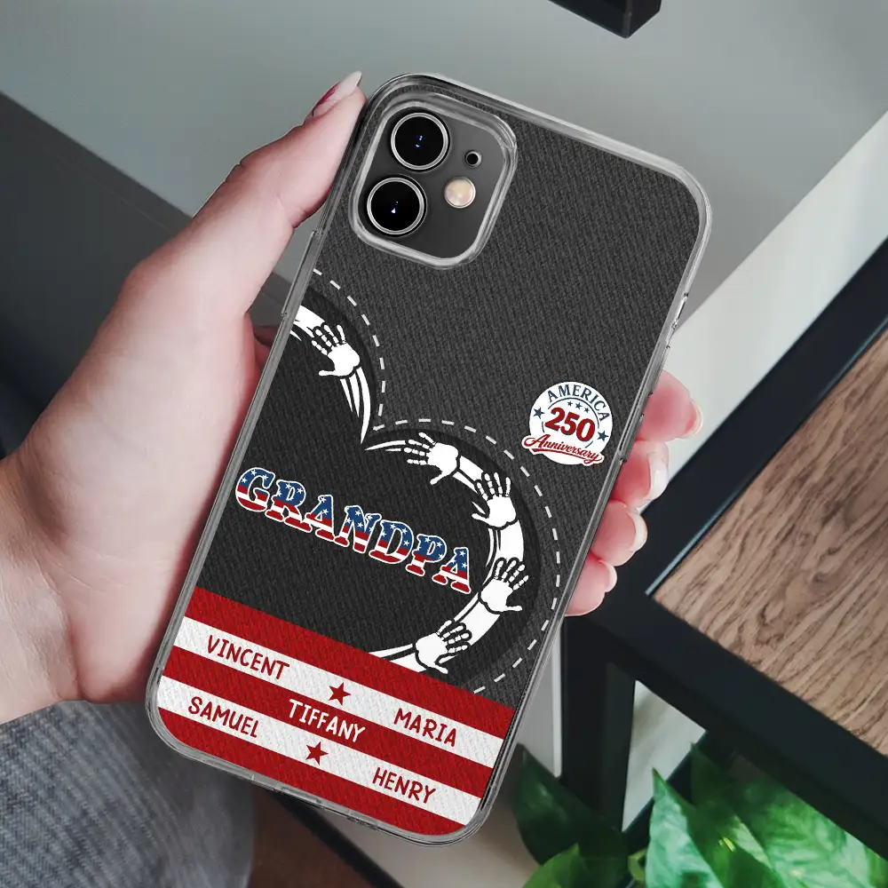 America 250 Anniversary Grandpa Dad Kids Handprints - Personalized Clear Phone Case - Image 6