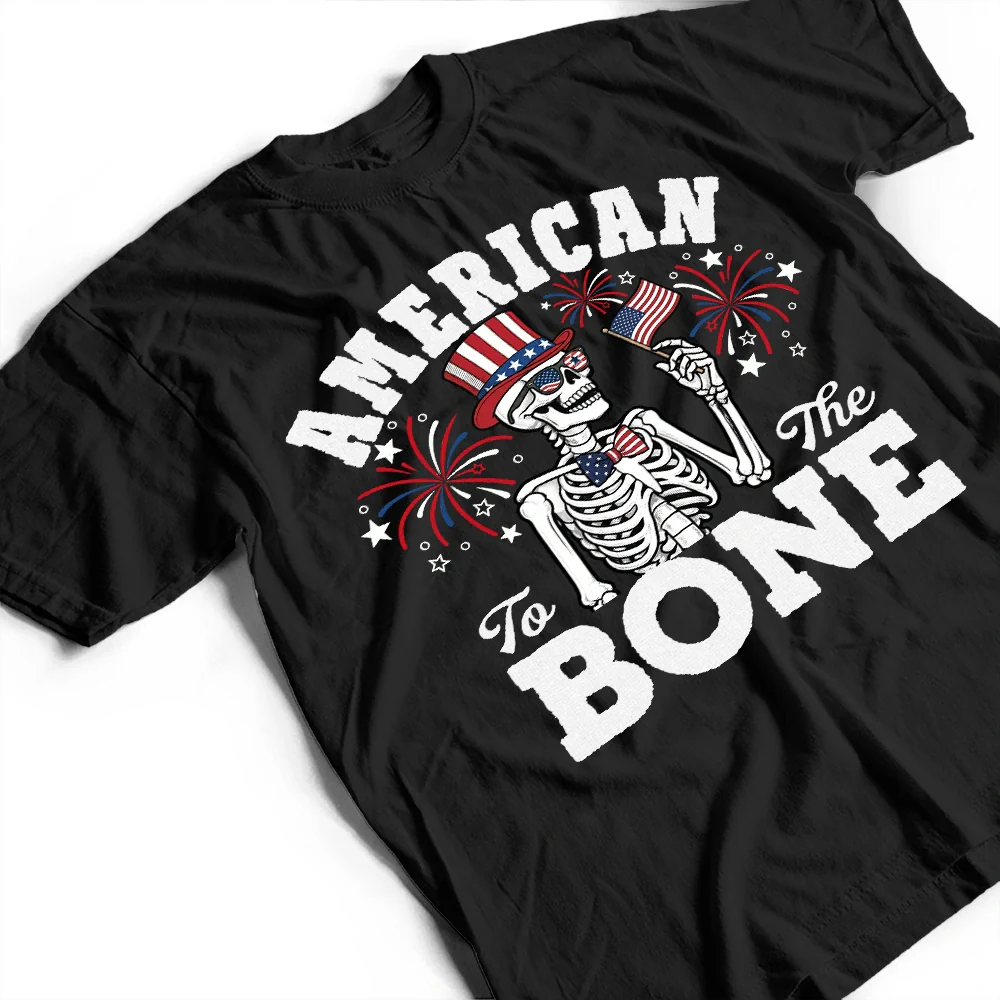 America 250 Patriotic Skeleton American To The Bone - T Shirt - Image 4