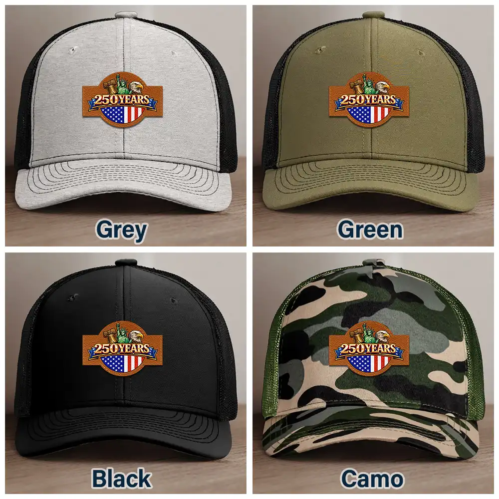 America 250 Years Anniversary USA Symbols - Leather Patch Hat - Image 6