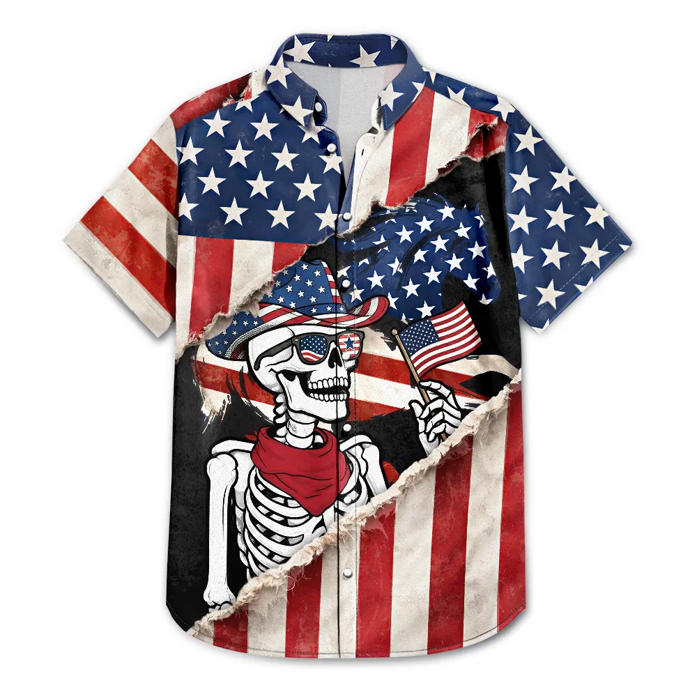 America 250 Years Cowboy Skeleton - Hawaiian Shirt - Image 3