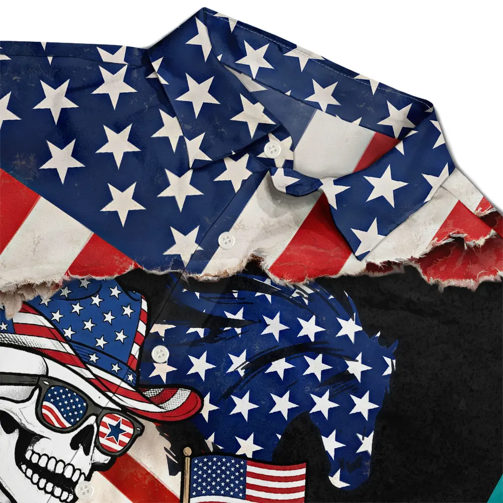America 250 Years Cowboy Skeleton - Hawaiian Shirt - Image 4