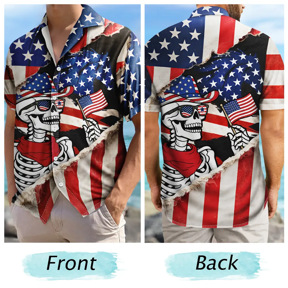 America 250 Years Cowboy Skeleton - Hawaiian Shirt - Image 5