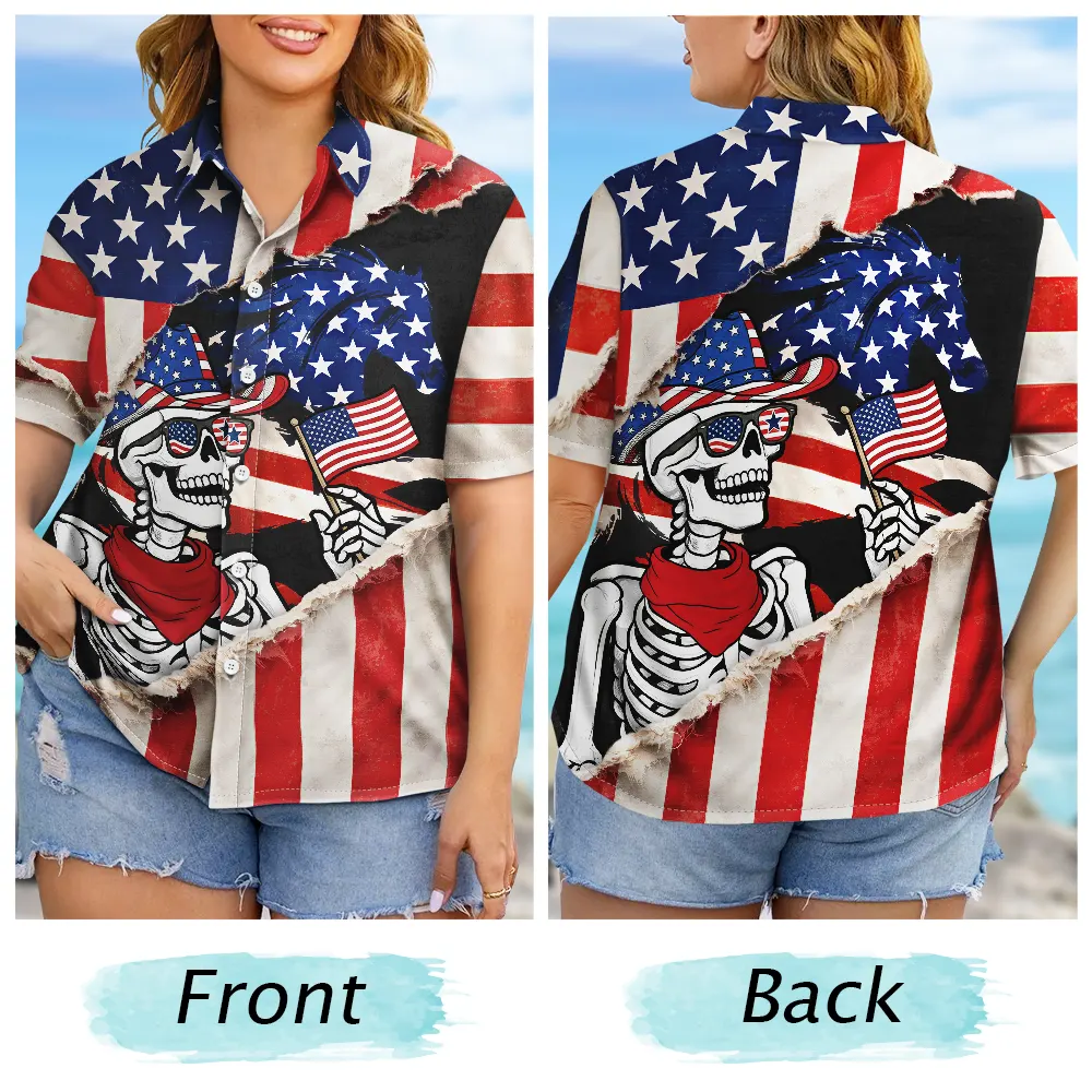 America 250 Years Cowboy Skeleton - Hawaiian Shirt - Image 6