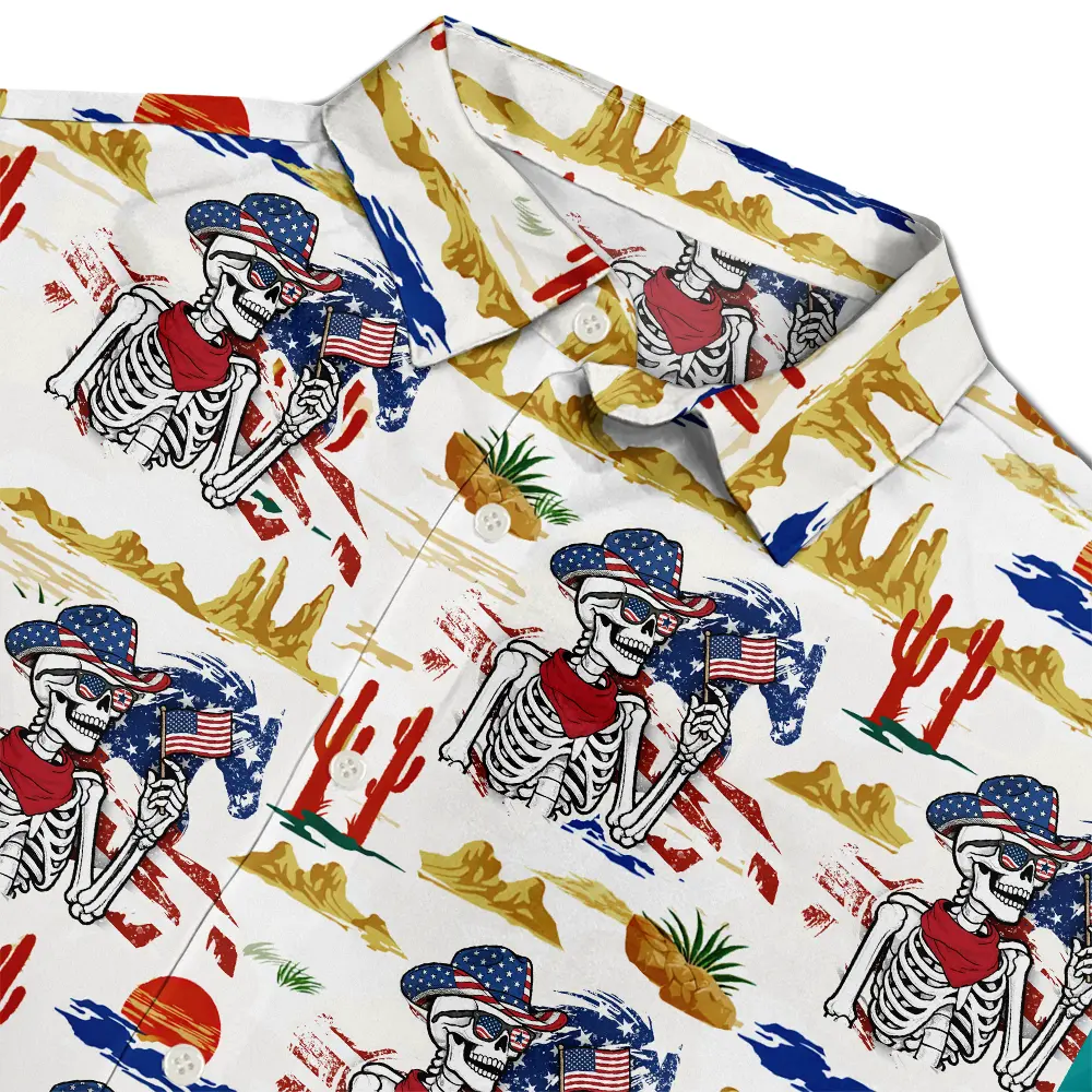 America 250 Years Cowboy Skeleton Pattern - Hawaiian Shirt - Image 4