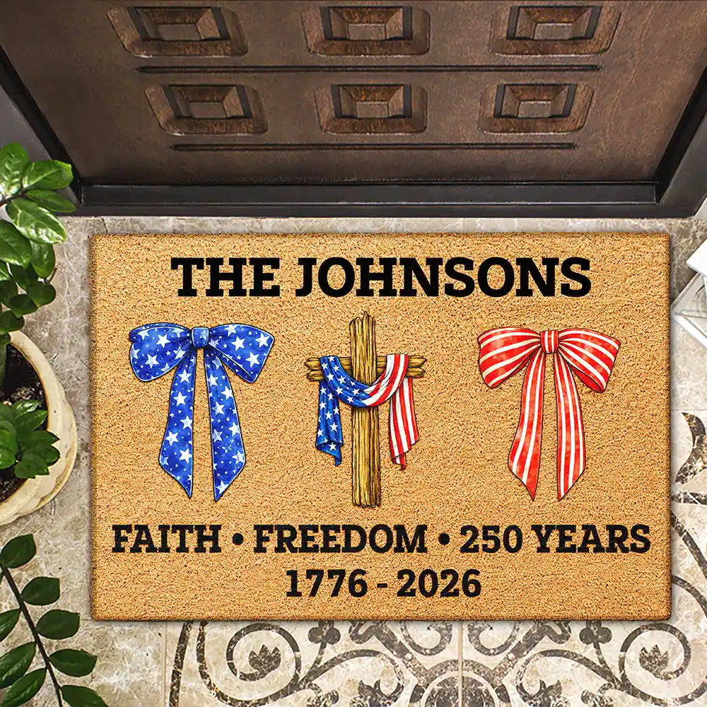 America 250 Years Of Faith Freedom - Personalized Doormat - Image 2