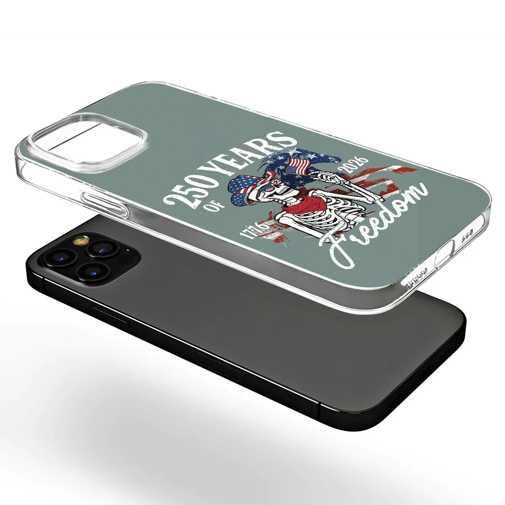 America 250 Years Of Freedom Cowboy Skeleton - Clear Phone Case - Image 5
