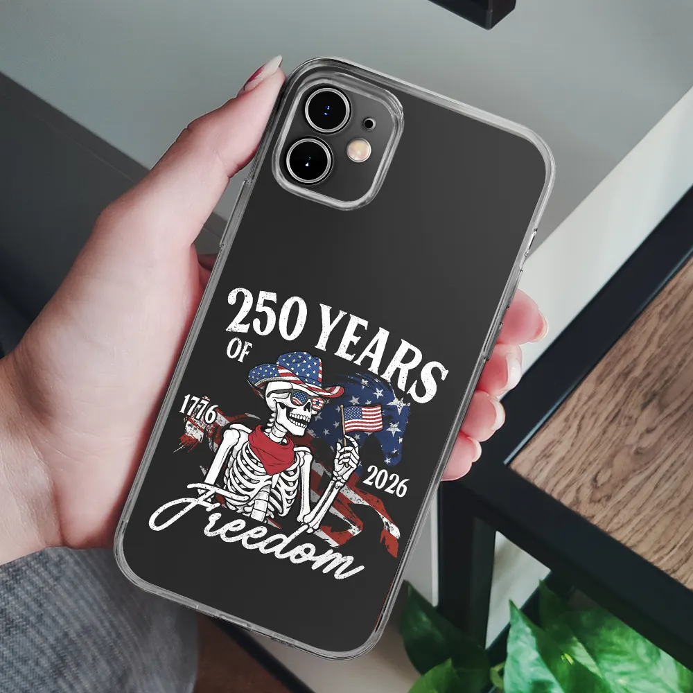 America 250 Years Of Freedom Cowboy Skeleton - Clear Phone Case - Image 6
