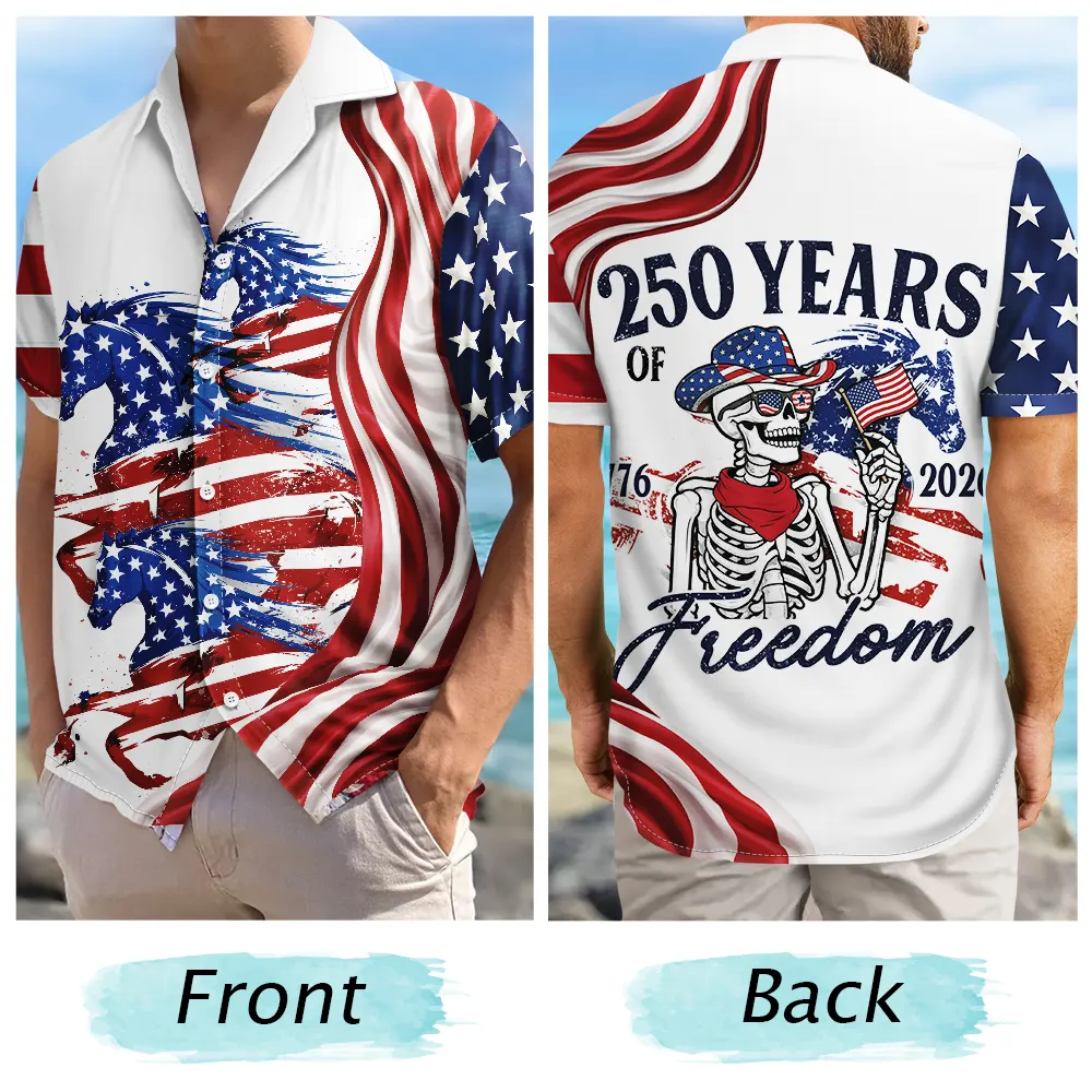America 250 Years Of Freedom Cowboy Skeleton With Horses - Hawaiian Shirt - Image 5