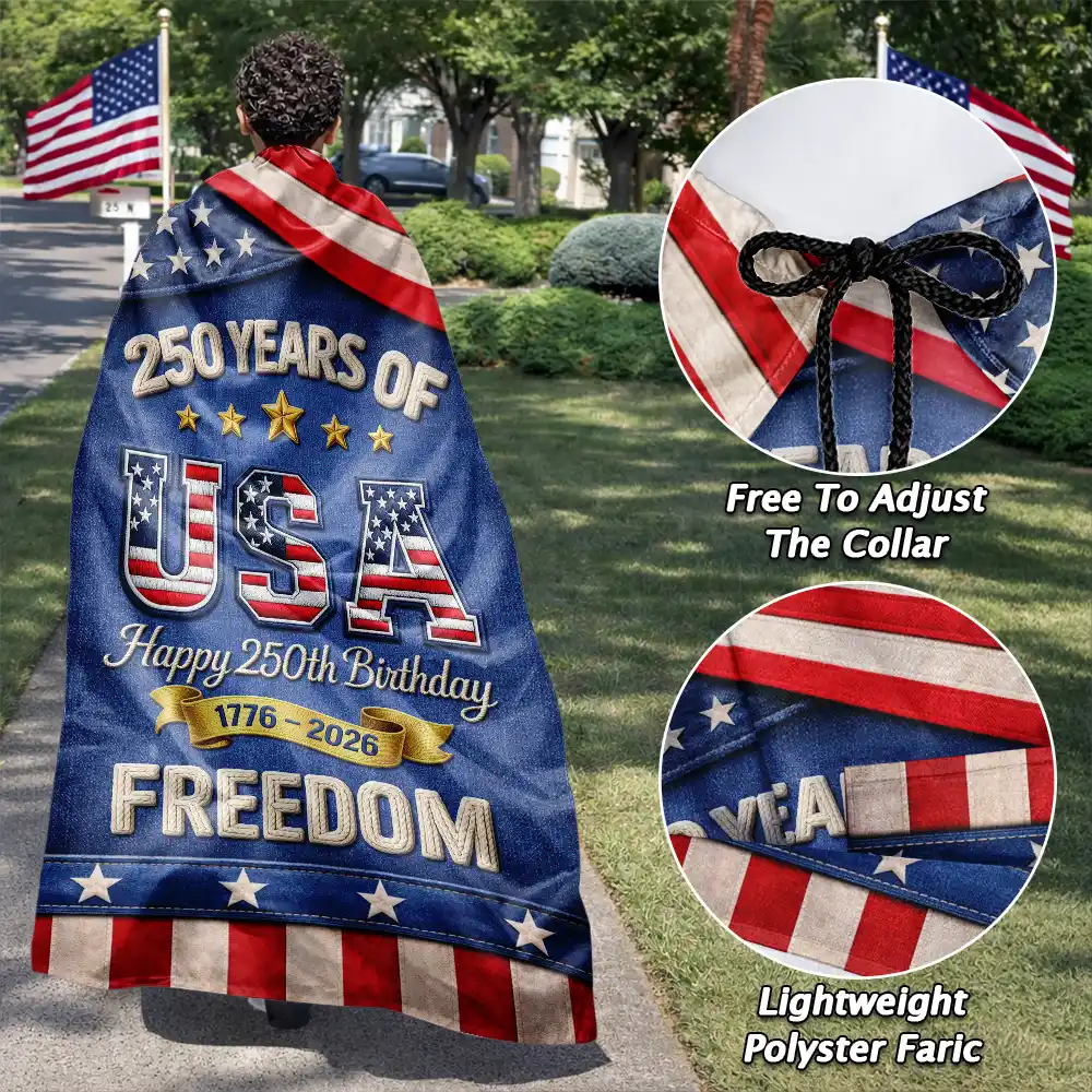 America 250 Years Of Freedom Embroidered Effect Print - Personalized Costume Cape - Image 4