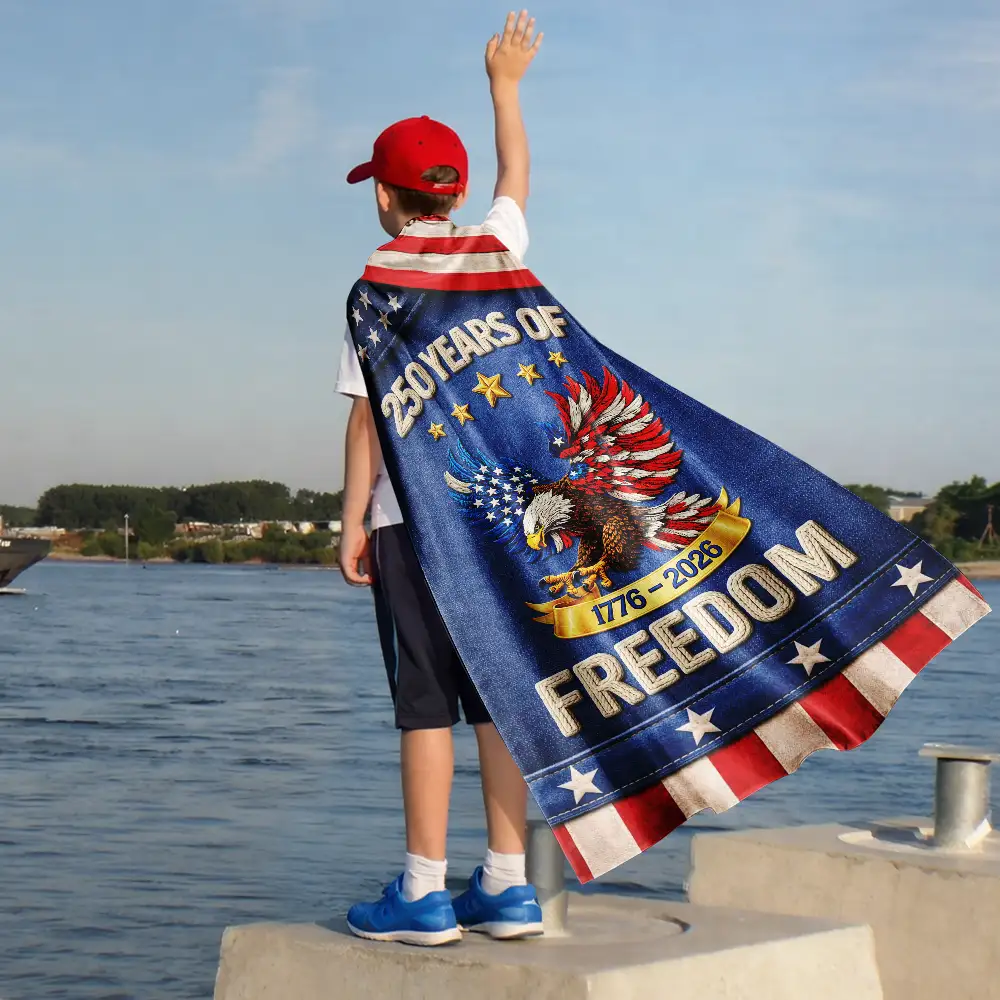 America 250 Years Of Freedom Embroidered Effect Print - Personalized Costume Cape - Image 5