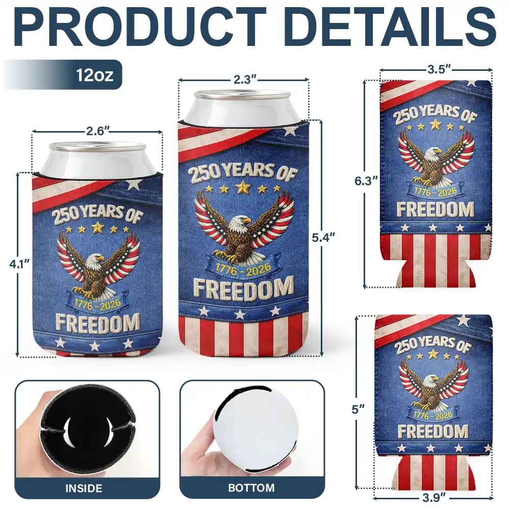 America 250 Years Of Freedom Embroidery Effect Prints - Personalized Can Cooler Sleeve - Image 4