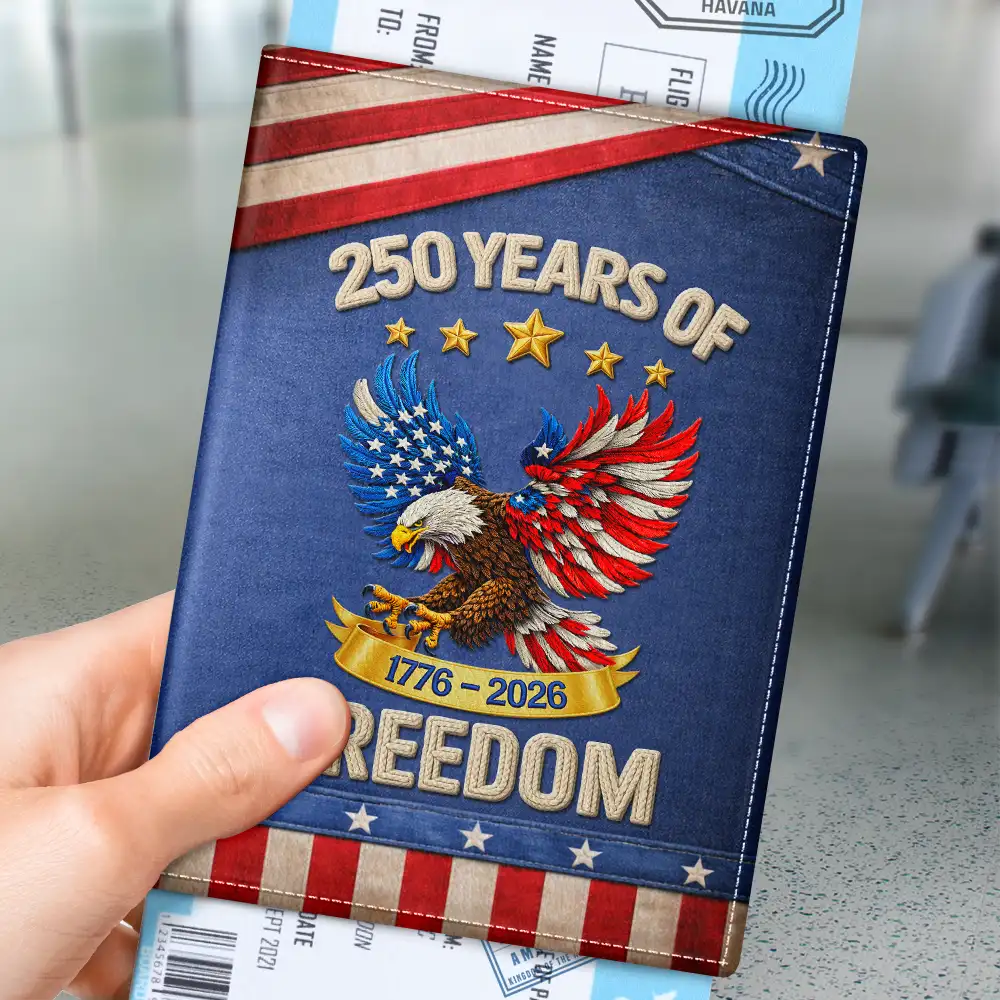America 250 Years Of Freedom Embroidery Effect Prints - Personalized Passport Cover, Passport Holder - Image 3