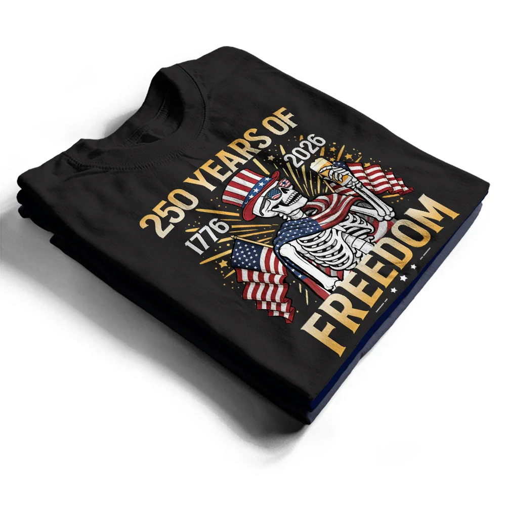 America 250 Years Of Freedom Patriotic Skeleton - T Shirt - Image 2