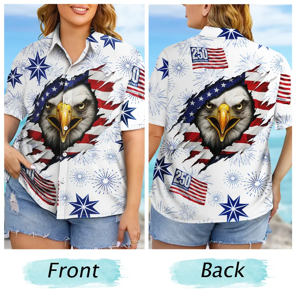 America 250 Years Patriotic Eagle Breaks Free - Hawaiian Shirt - Image 6
