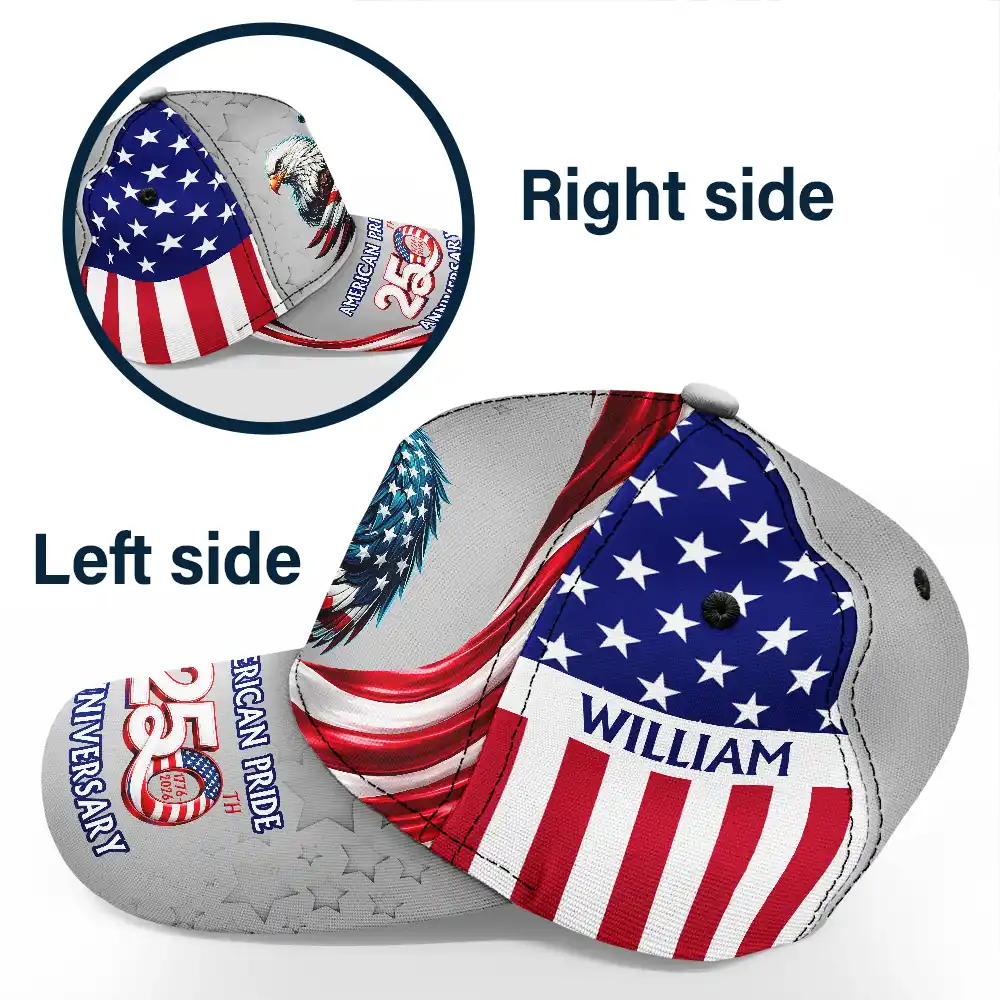 America 250th Anniversary US Pride Patriotic Eagle - Personalized Classic Cap - Image 3