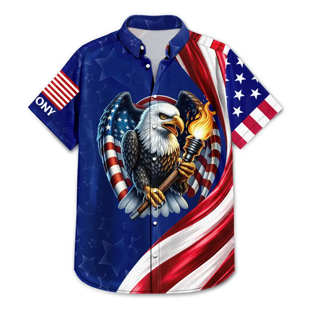 America 250th Anniversary US Pride Patriotic Eagle - Personalized Hawaiian Shirt - Image 3