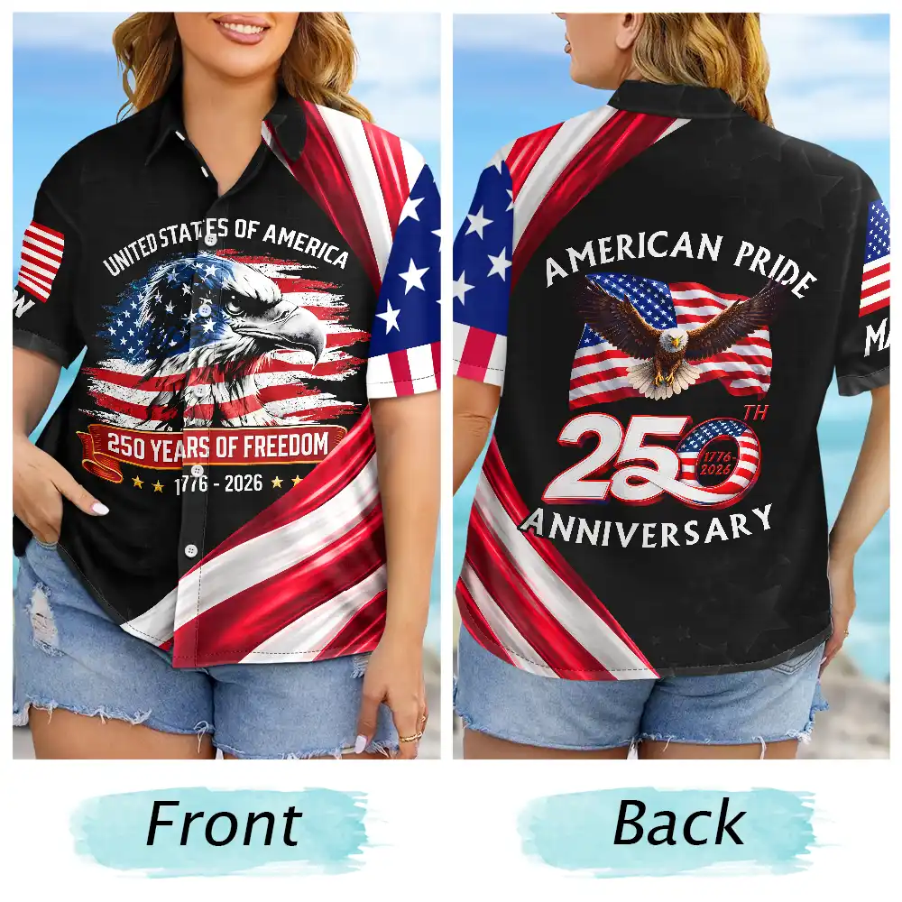 America 250th Anniversary US Pride Patriotic Eagle - Personalized Hawaiian Shirt - Image 6