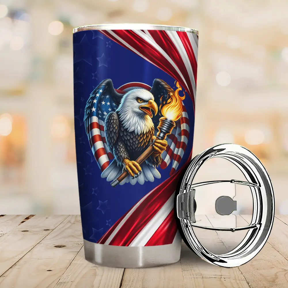 America 250th Anniversary US Pride Patriotic Eagle - Personalized Tumbler - Image 2
