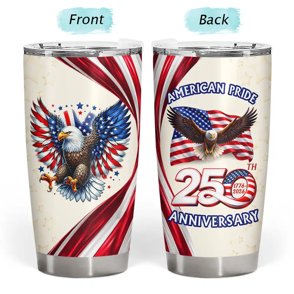 America 250th Anniversary US Pride Patriotic Eagle - Personalized Tumbler - Image 3