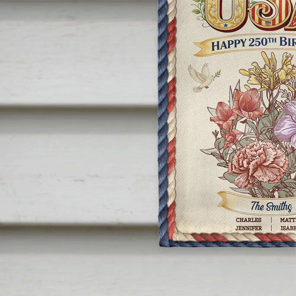 America 250th Birthday Birth Flowers Garden - Personalized Flag - Image 4