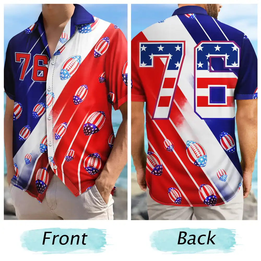 America 250th Number 76 American Football - Hawaiian Shirt - Image 5