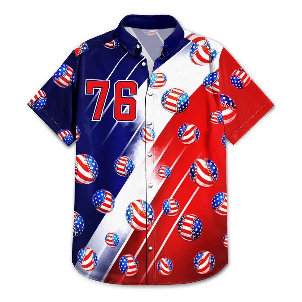 America 250th Number 76 Baseball - Hawaiian Shirt - Image 3