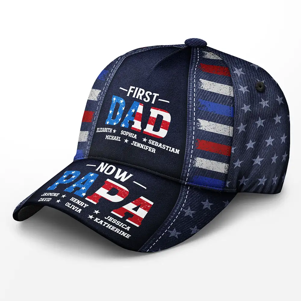 America First Dad Now Grandpa Kid Names - Personalized Classic Cap - Image 2