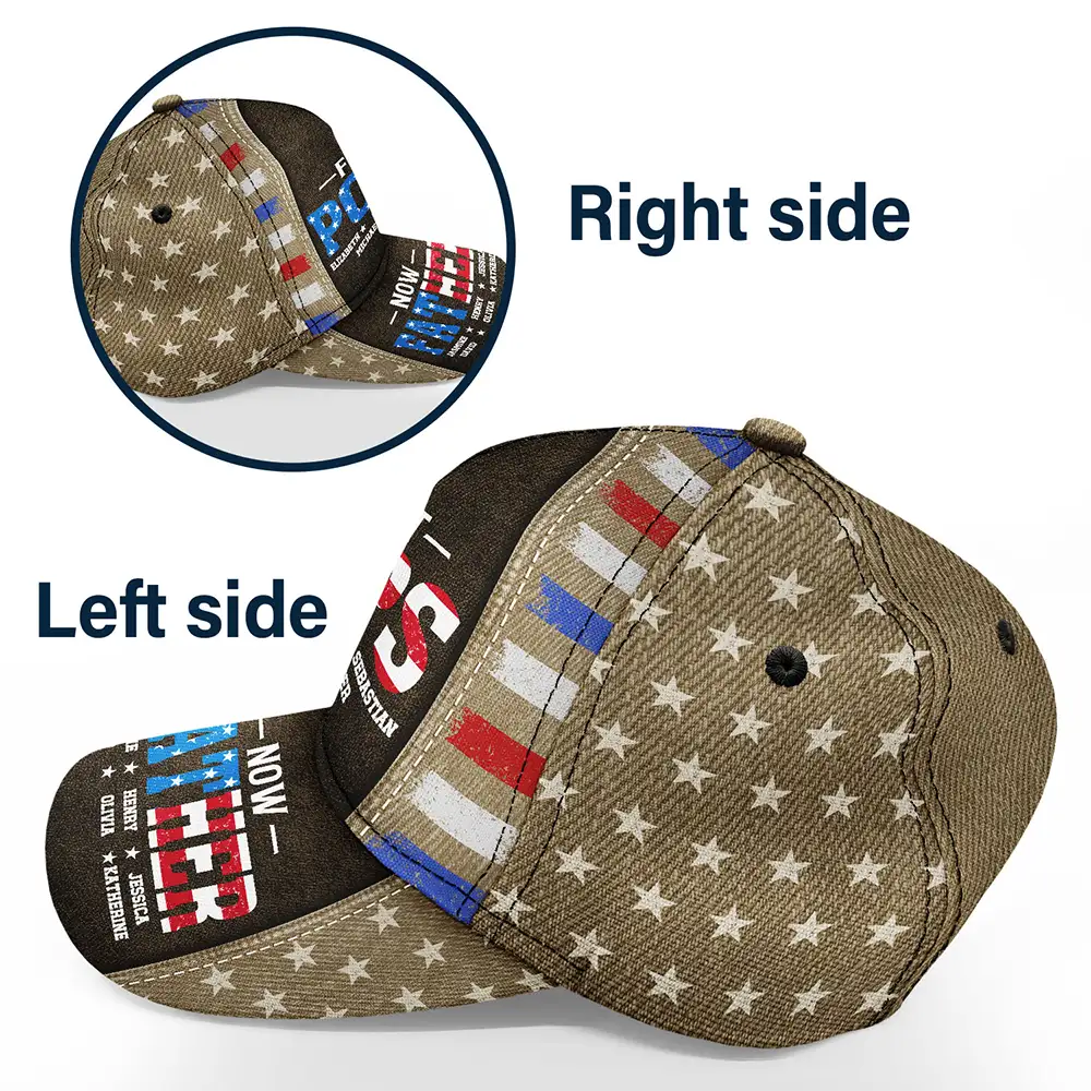 America First Dad Now Grandpa Kid Names - Personalized Classic Cap - Image 3