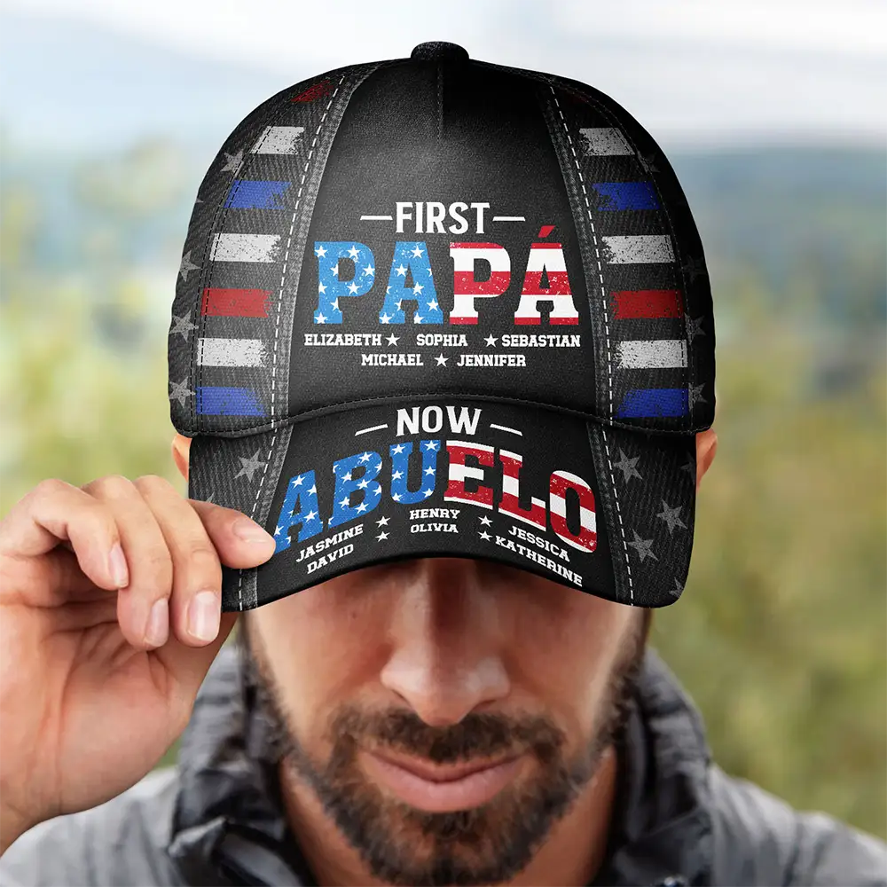 America First Dad Now Grandpa Kid Names - Personalized Classic Cap - Image 4