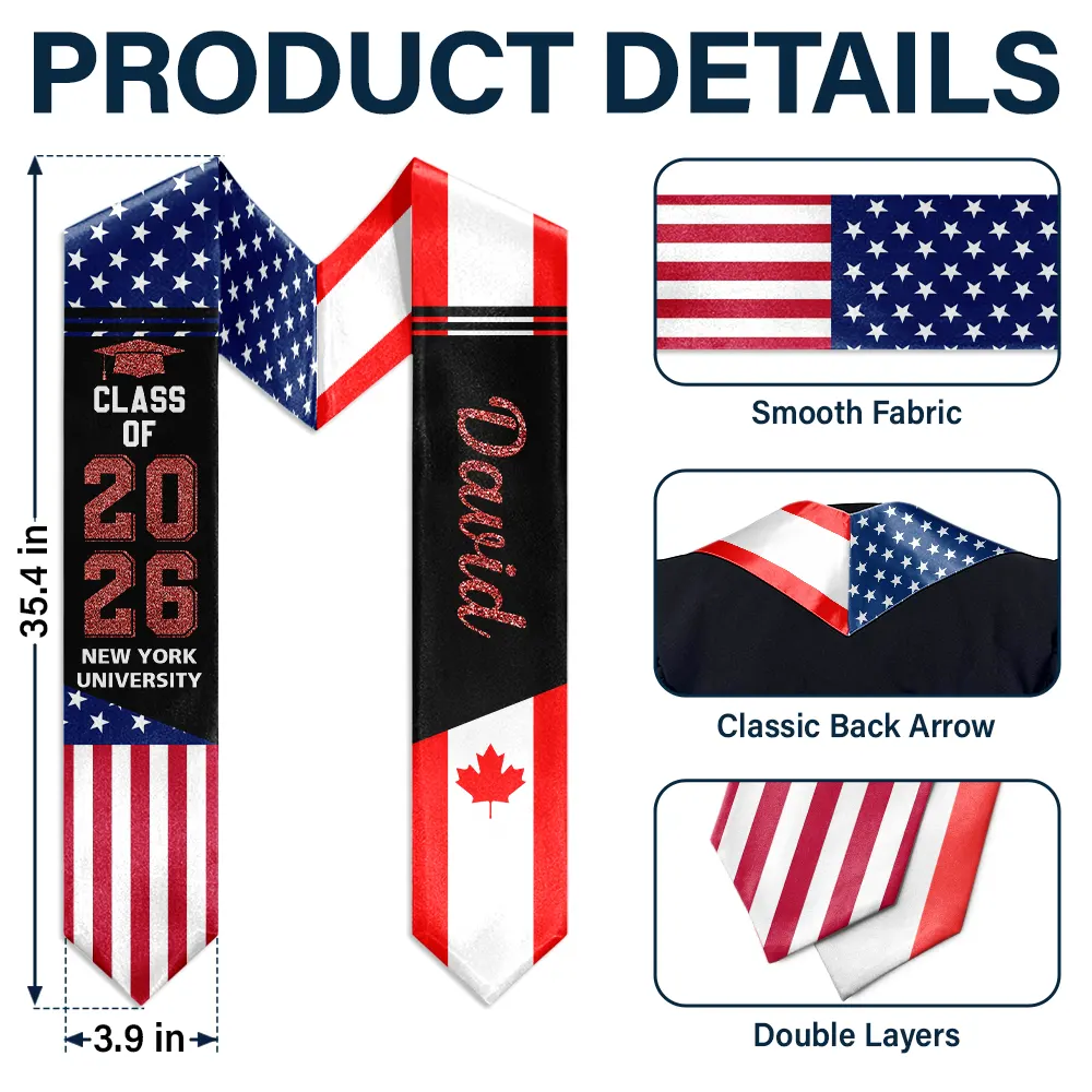 Two Country Flags Graduation - Personalized Stoles - Image 5