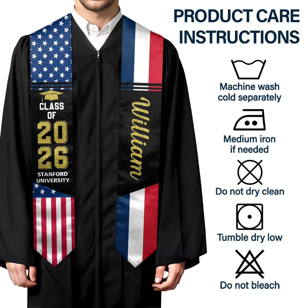 Two Country Flags Graduation - Personalized Stoles - Image 6