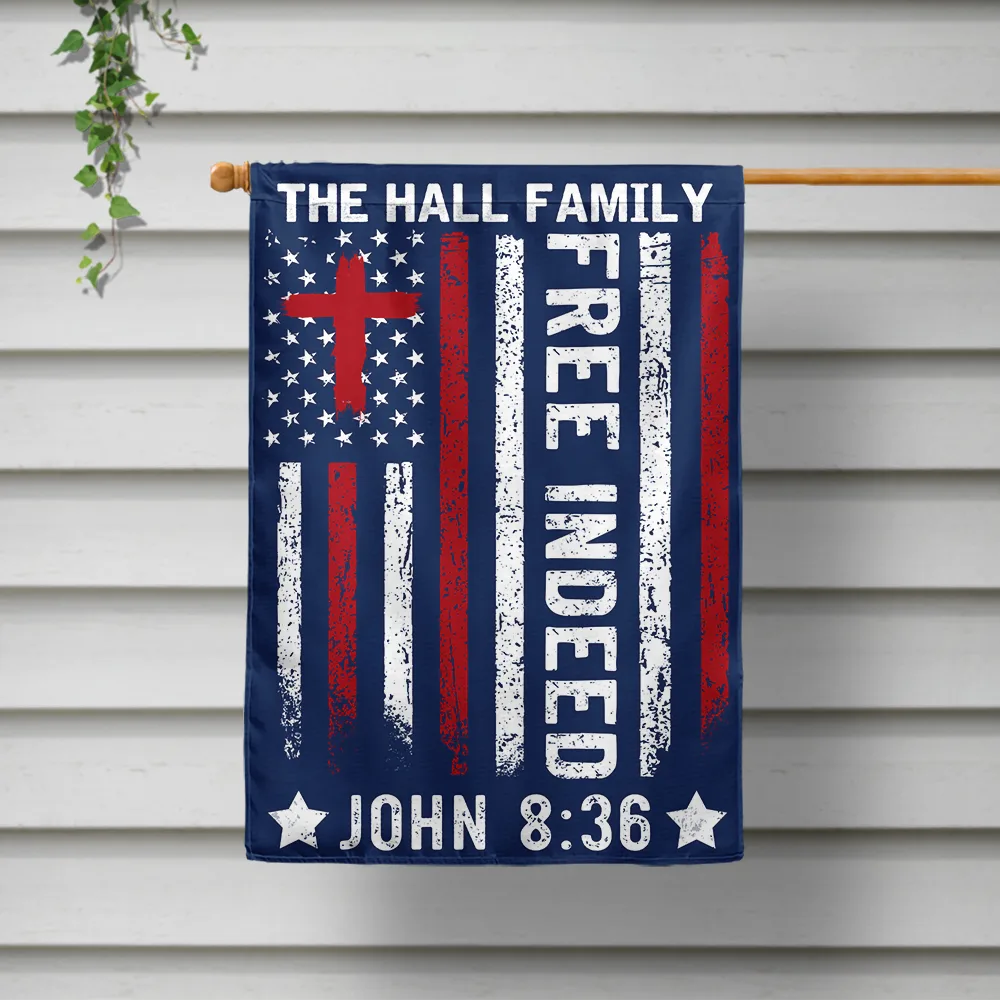 America Free Indeed Blessing Cross - Personalized Flag - Image 2