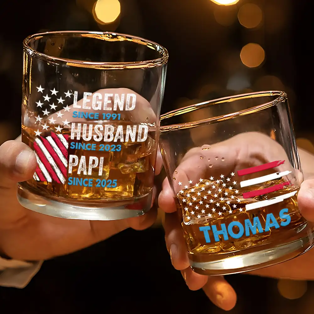 America Legend Husband Dad Papa Stars And Stripes - Personalized Whiskey Glass - Image 3