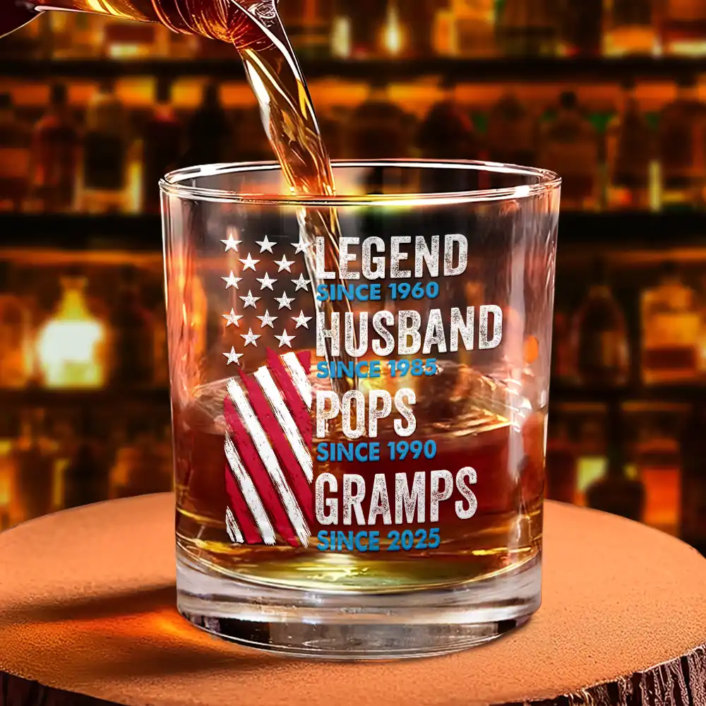 America Legend Husband Dad Papa Stars And Stripes - Personalized Whiskey Glass - Image 4
