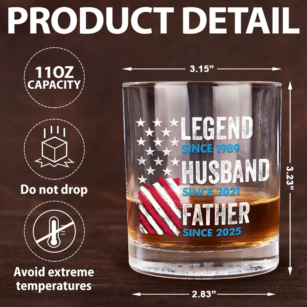 America Legend Husband Dad Papa Stars And Stripes - Personalized Whiskey Glass - Image 5