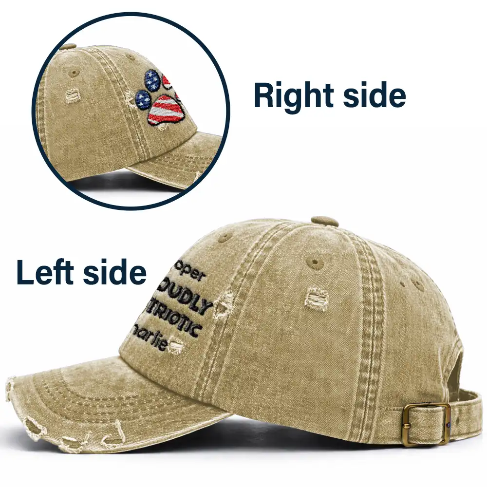 America Proudly Pawtriotic Custom Pet Name - Personalized Embroidered Distressed Cap - Image 3