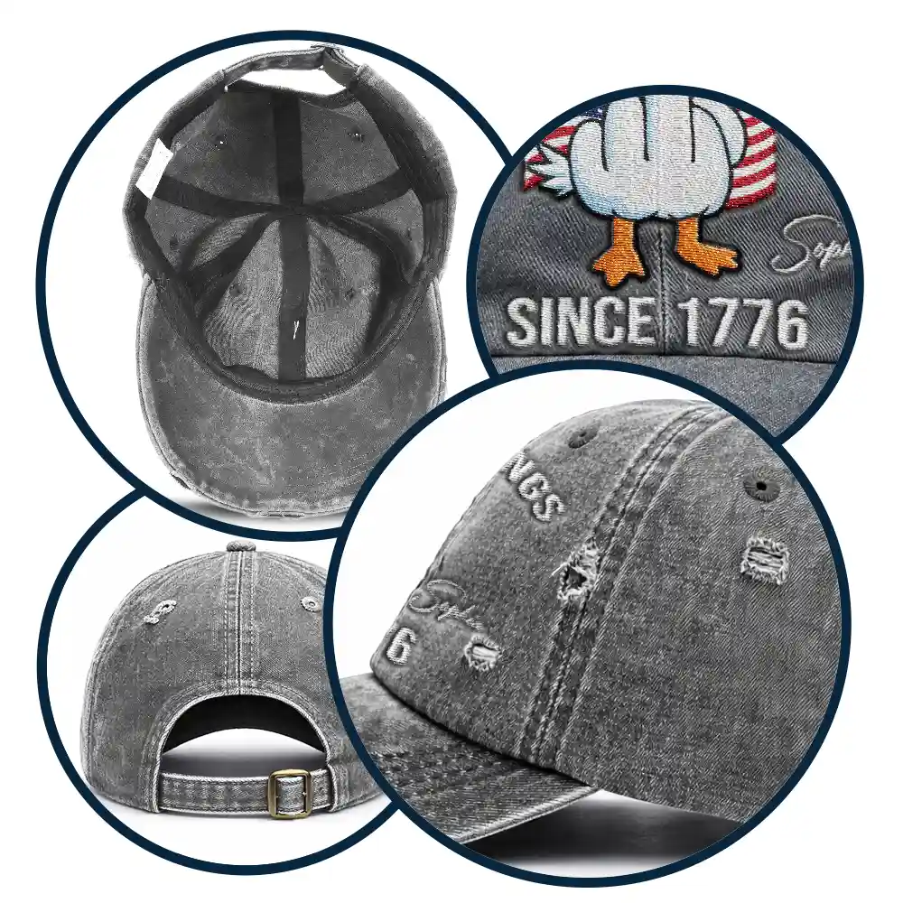 America Rejecting Kings Since 1776 Give Them The Bird - Personalized Embroidered Distressed Cap - Image 5